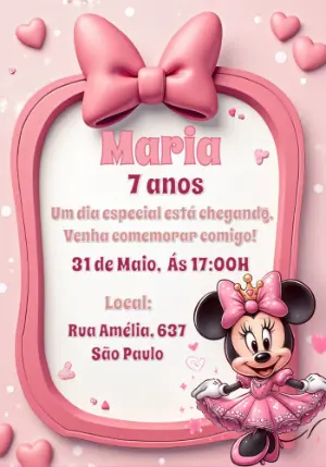 Convite de Aniversário Minnie Princesa Rosa para Editar