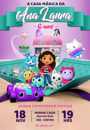 Convite de Aniversário A Casa Mágica da Gabby para Editar