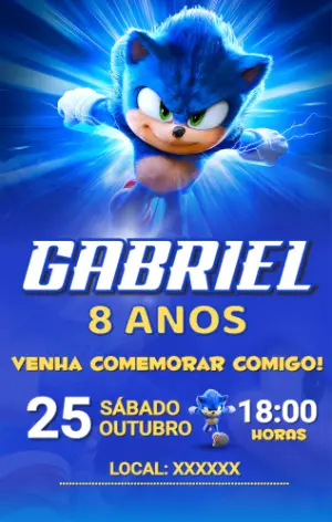 Convite de Aniversário Sonic o Filme Modelo Digital Editável