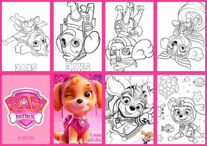 Livrinho de Colorir Skye Patrulha Canina Editável para Aniversário