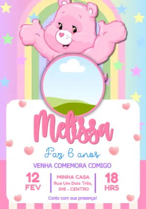 Convite Aniversário Ursinhos Carinhosos Rosa para Editar