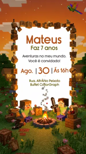 Convite Aniversário Minecraft Aventura para Editar Online