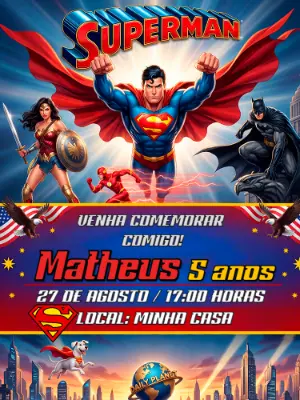 Convite Digital Superman e Liga da Justiça Editável