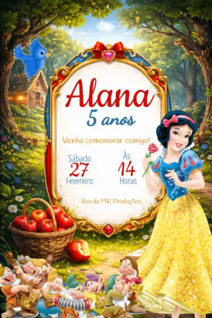 Convite de Aniversário Branca de Neve Encantado para Editar