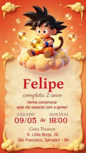 Convite de Aniversário Dragon Ball Fofo para Editar