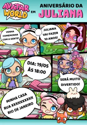 Convite Aniversário Avatar World para Editar Online