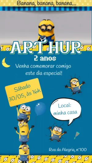 Convite Animado Aniversário Minions para Editar Online