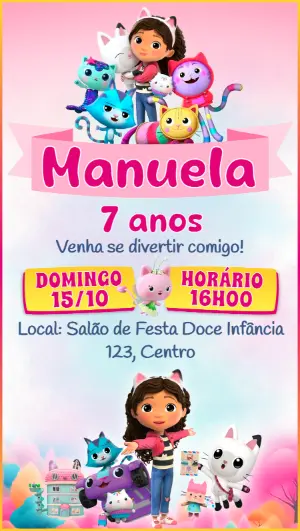 Convite A Casa Mágica da Gabby para Aniversário Editável