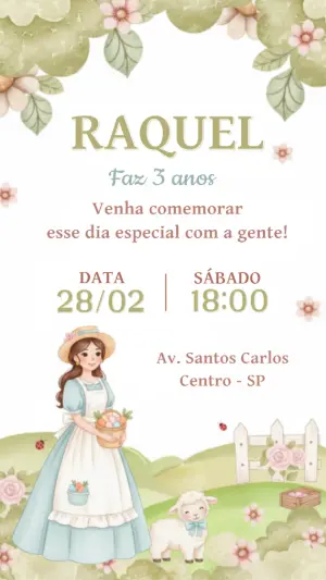 Convite de Aniversário Fazendinha Aquarela Editável