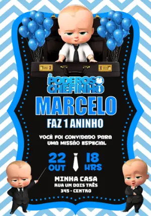 Convite de Aniversário Poderoso Chefinho Azul para Editar