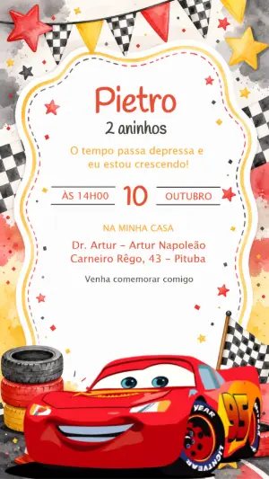 Convite de Aniversário Relâmpago McQueen Editável