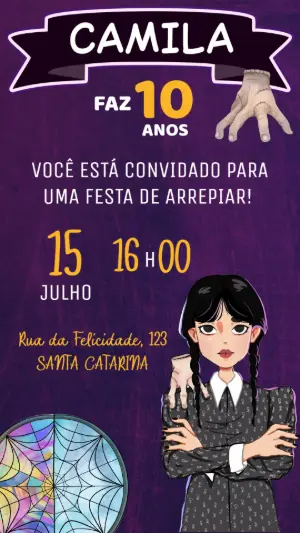 Convite Aniversário Wandinha Addams para Editar Online