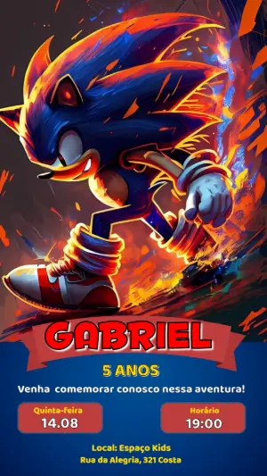 Convite de Aniversário Sonic Aventura Eletrizante para Editar