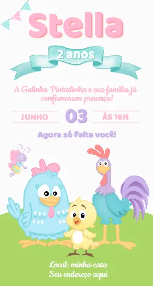 Convite de Aniversário Galinha Pintadinha Candy Editável