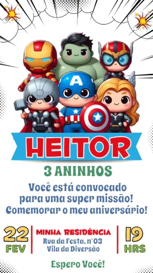 Convite de Aniversário Vingadores Baby Fofo para Editar