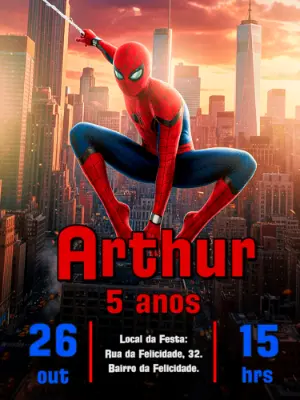Convite de Aniversário Homem Aranha para Editar Online