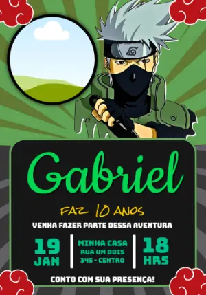 Convite Digital Aniversário Tema Kakashi Naruto para Editar