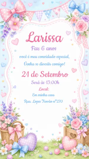 Convite de Aniversário Jardim Encantado Aquarela para Editar
