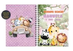 Capa de Agenda Safari Rosa com Animais para Editar Online