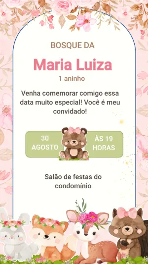 Convite Animado Aniversário Bosque Encantado Rosa para Editar