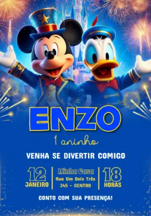 Convite de Aniversário Mickey e Donald Mágico para Editar Online