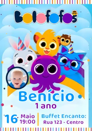 Convite de Aniversário Bolofofos com Foto Modelo Editável