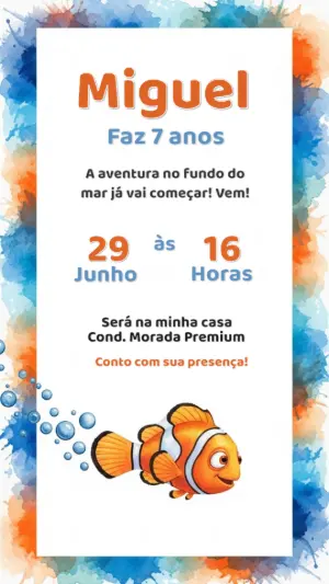 Convite Aniversário Fundo do Mar Procurando Nemo para Editar