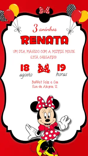 Convite de Aniversário Minnie Vermelha para Editar Online