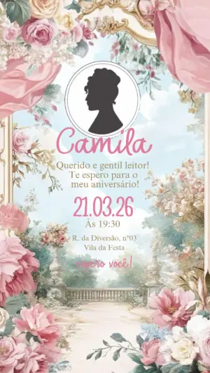 Convite de Aniversário Bridgerton Floral Romântico Editável