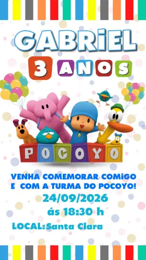 Convite Digital Aniversário Infantil Pocoyo Editável