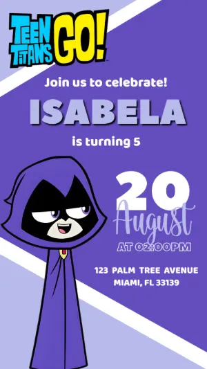 Editable Teen Titans Go! Raven Birthday Invitation Template