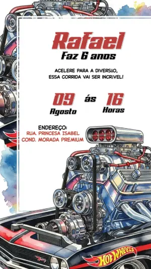 Convite Aniversário Tema Carros Hotwheels Editável Online