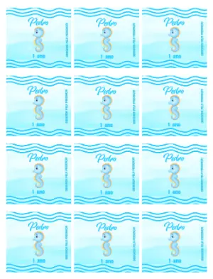 Adesivo para Bala Personalizada Fundo do Mar Editável com Cavalo-Marinho