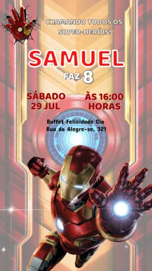 Convite de Aniversário Homem de Ferro Super-Herói para Editar