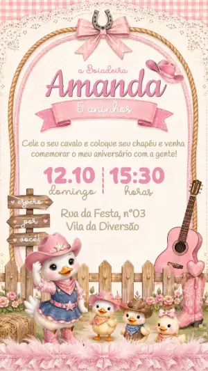 Convite de Aniversário Patinhos Boiadeiro Editável