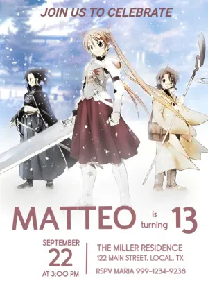 Negima! Magister Negi Magi Anime Birthday Invitation with Fantasy Characters