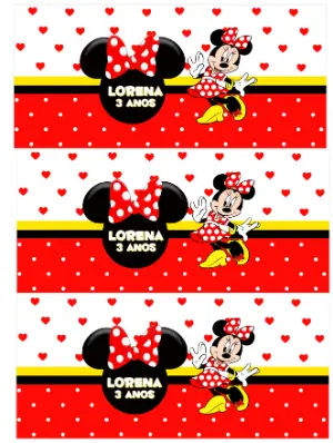 Rótulo Editável para Cofrinho Aniversário Minnie Vermelha