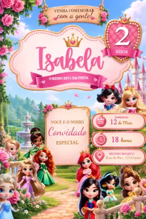 Invitación de cumpleaños Princesas – Estático – Janeiro 