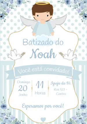 Convite de Batizado Anjinho Menino para Editar Online