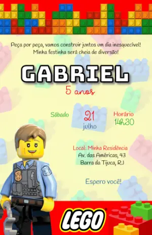 Convite de Aniversário Lego Editável