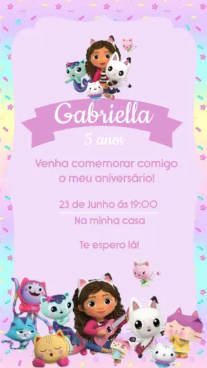 Convite Digital Infantil A Casa Mágica da Gabby Editável