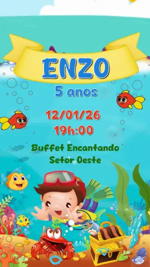Convite Animado Aniversário Fundo do Mar para Editar