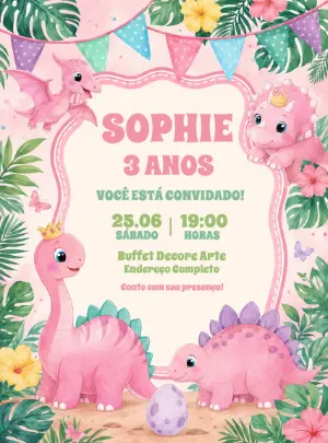 Invitación de cumpleaños Dinosaurio – Estático – Decore Arte