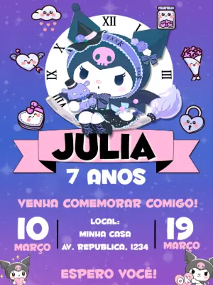 Convite de Aniversário Kuromi para Editar Online