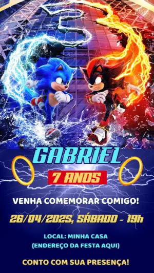 Convite de Aniversário Sonic e Shadow para Editar Online