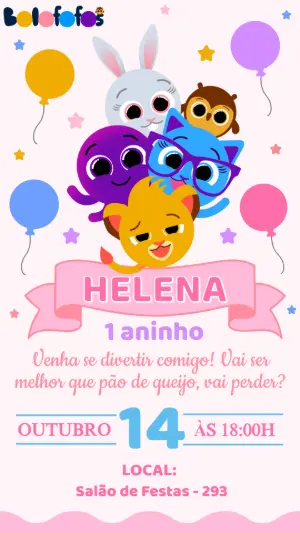Convite de Aniversário Bolofofos Colorido para Editar