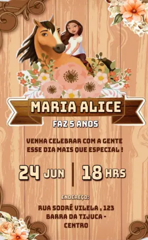 Convite Aniversário Spirit Corcel Indomável para Editar Online