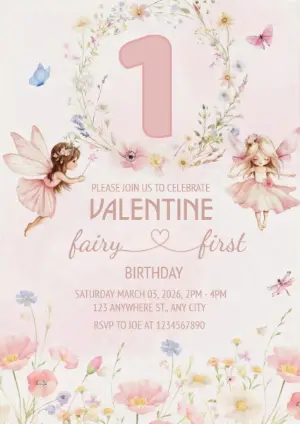 Fairy First Birthday Invitation Editable Template