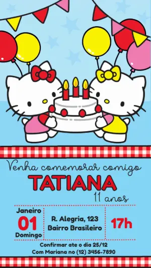 Convite Animado Aniversário Hello Kitty para Editar Online