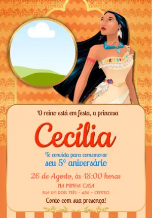 Convite de Aniversário Pocahontas com foto Editável